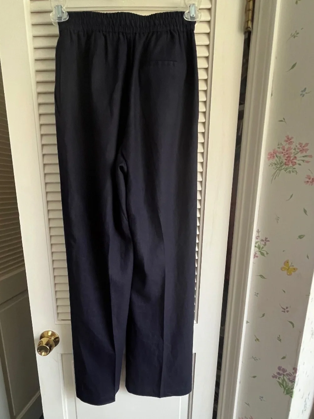Zara Navy Blue Linen/Viscose Straight Leg Pants Size XS